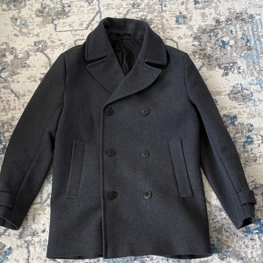 H&M Men's Double-Breasted Wool Blend Peacoat - Dark Charcoal - 42R